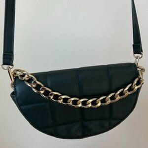 Green Quilted Crossbody Bag with Gold Chain Detail